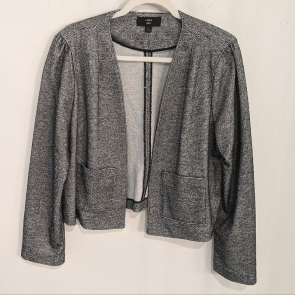 J. Crew 365 Grey Boucle Tweed Open Front Blazer Jacket Cropped Office Large